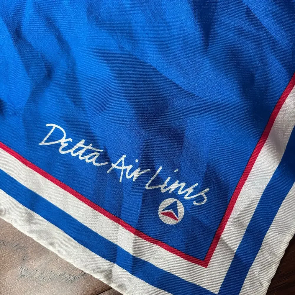 VTG Delta Air Lines Flight Uniform Stewardess Silk Scarf Dogwood Flower